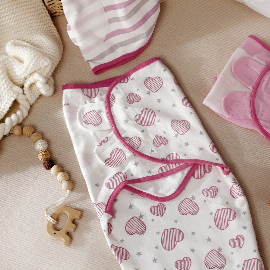 Swaddle Blankets for Baby Boy Girl, 0-3 Months Infant Swaddling Sleep Sack, 3 Pack Wrap Set, Newborn Adjustable Swaddle,Pink