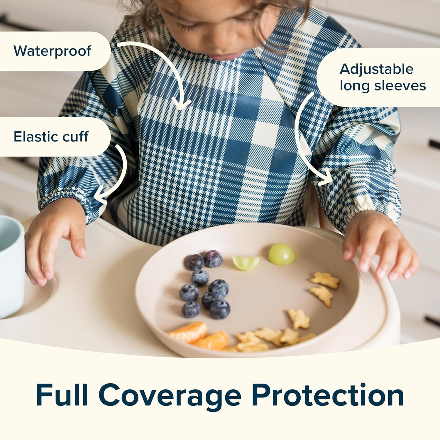 Long Sleeve Bib for Babies & Toddlers | 2-Pack Waterproof Smock Bib for Eating | Machine Washable & Mess-Proof Feeding Essentials | Newborn Shower Gift (Grey Indigo,2-4Y)