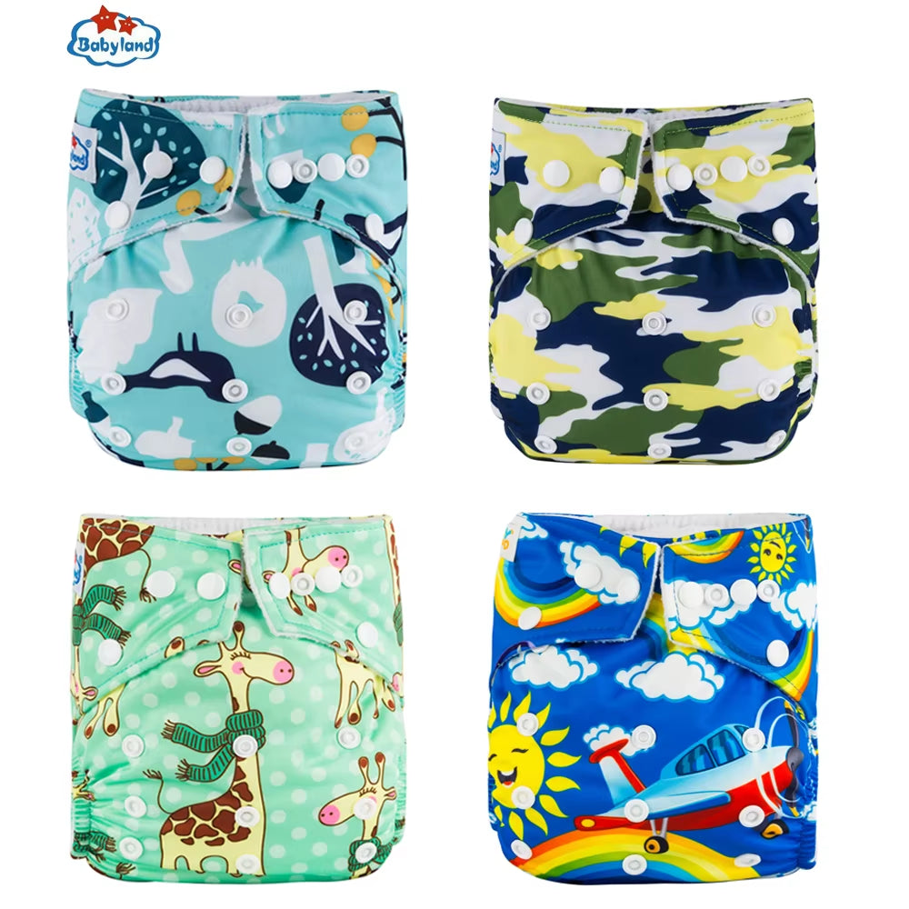 Fralda Ecologica Babyland 4Pcs/Set Cloth Diapers Baby Shells for 0-2 Years Adjustable Reusable Baby Cloth Nappy Covers