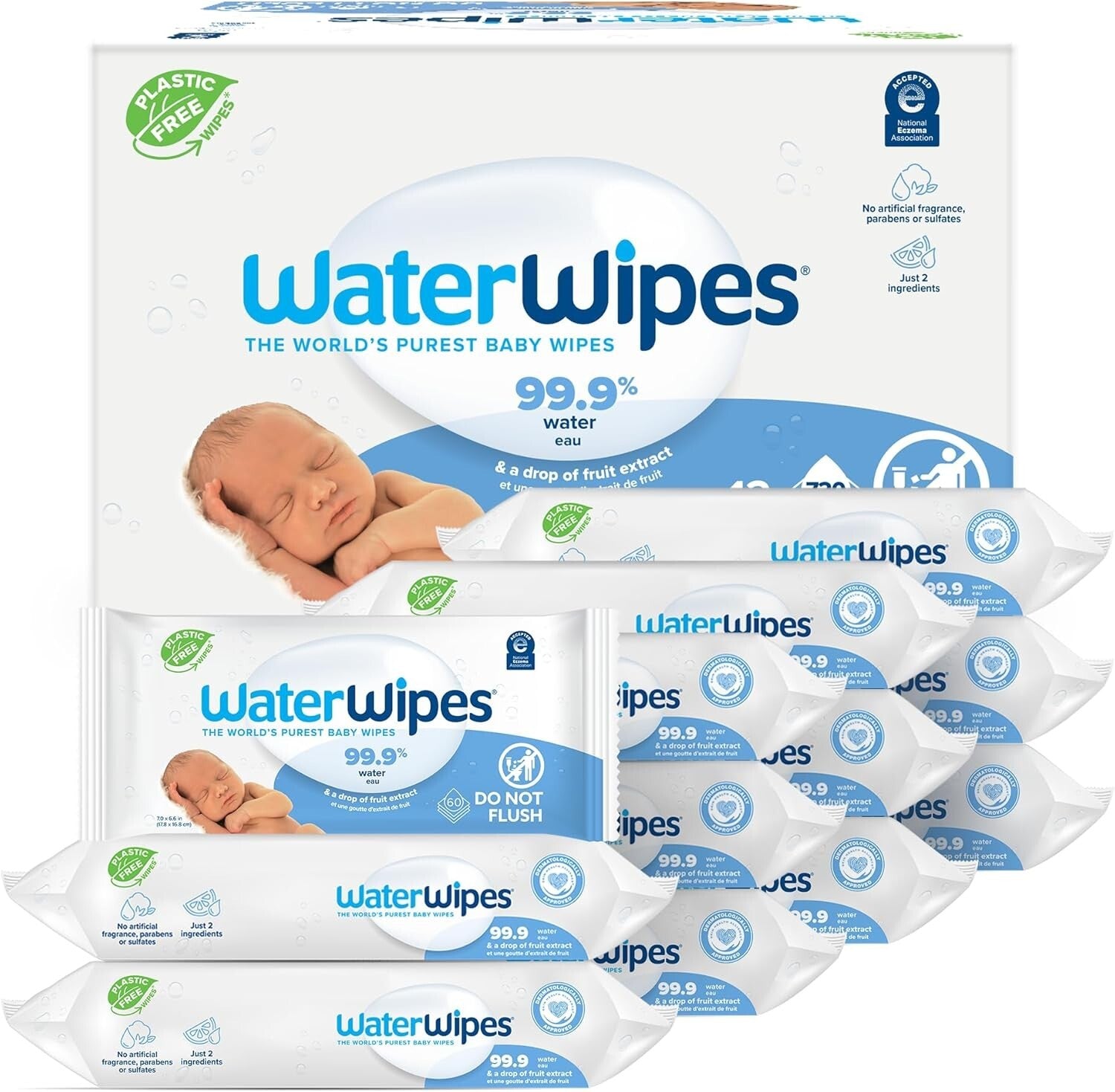 Waterwipes Plastic-Free Original Baby Wipes, 99.9% Water Based Wipes, Unscented