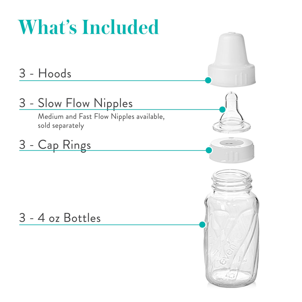 Classic Bpa-Free Glass Baby Bottles - 4Oz, Clear, 3Ct