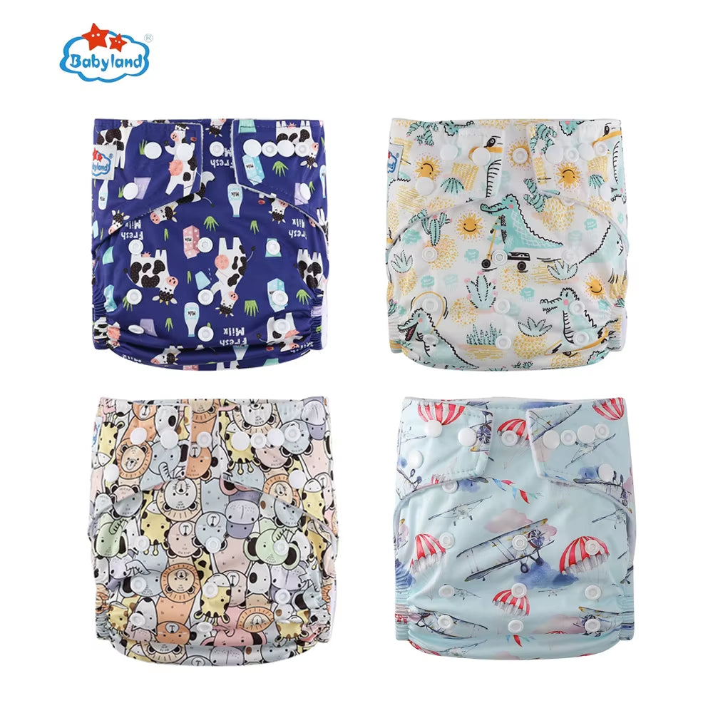 Fralda Ecologica Babyland 4Pcs/Set Cloth Diapers Baby Shells for 0-2 Years Adjustable Reusable Baby Cloth Nappy Covers