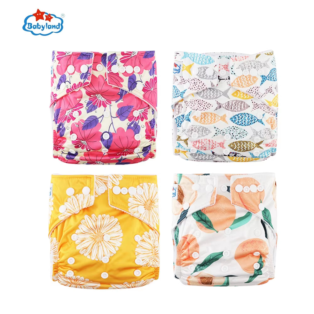 Fralda Ecologica Babyland 4Pcs/Set Cloth Diapers Baby Shells for 0-2 Years Adjustable Reusable Baby Cloth Nappy Covers