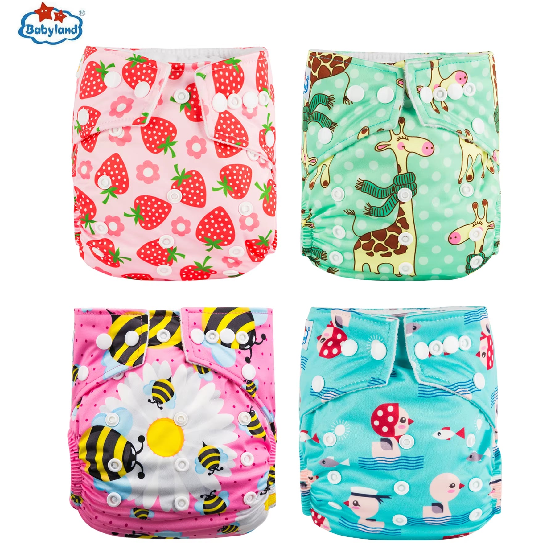 Fralda Ecologica Babyland 4Pcs/Set Cloth Diapers Baby Shells for 0-2 Years Adjustable Reusable Baby Cloth Nappy Covers