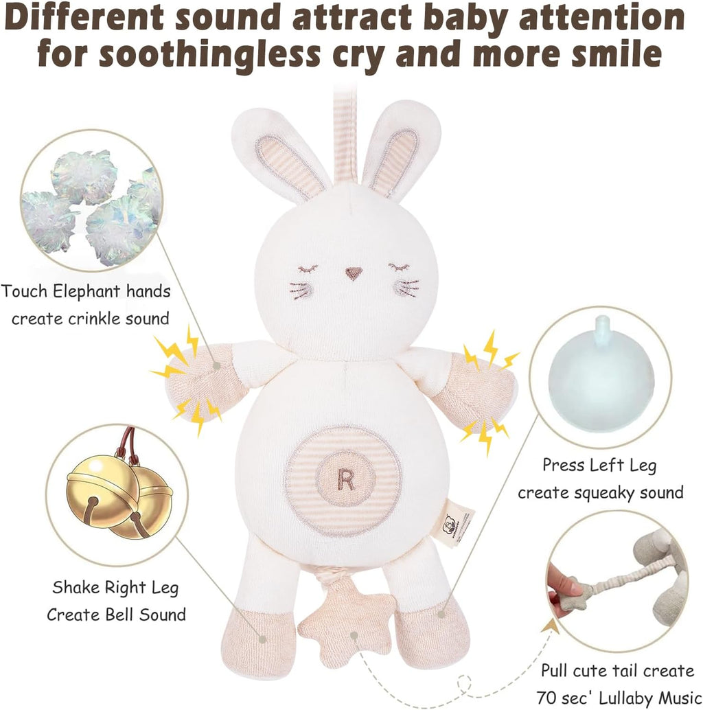 Newborn Baby Toys, Soft Cotton Stuffed Bunny Toy with Lullaby Music for Boy & Girl Babies 0-3-4-6+ Months,Easter Gift for Baby (Rabbit)