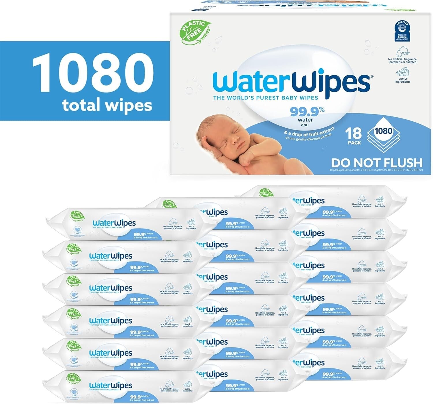 Waterwipes Plastic-Free Original Baby Wipes, 99.9% Water Based Wipes, Unscented
