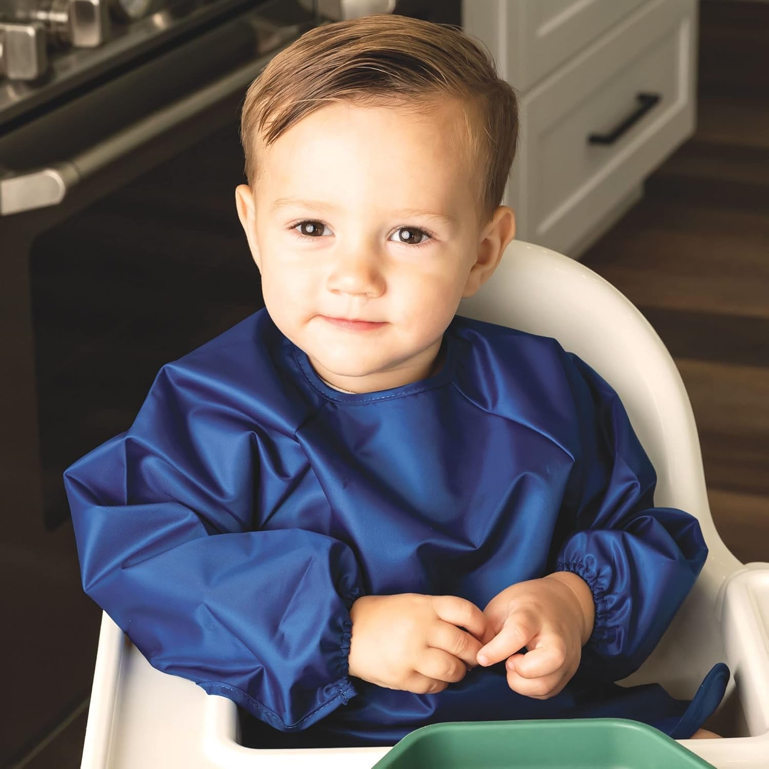 Long Sleeve Bib for Babies & Toddlers | 2-Pack Waterproof Smock Bib for Eating | Machine Washable & Mess-Proof Feeding Essentials | Newborn Shower Gift (Grey Indigo,2-4Y)