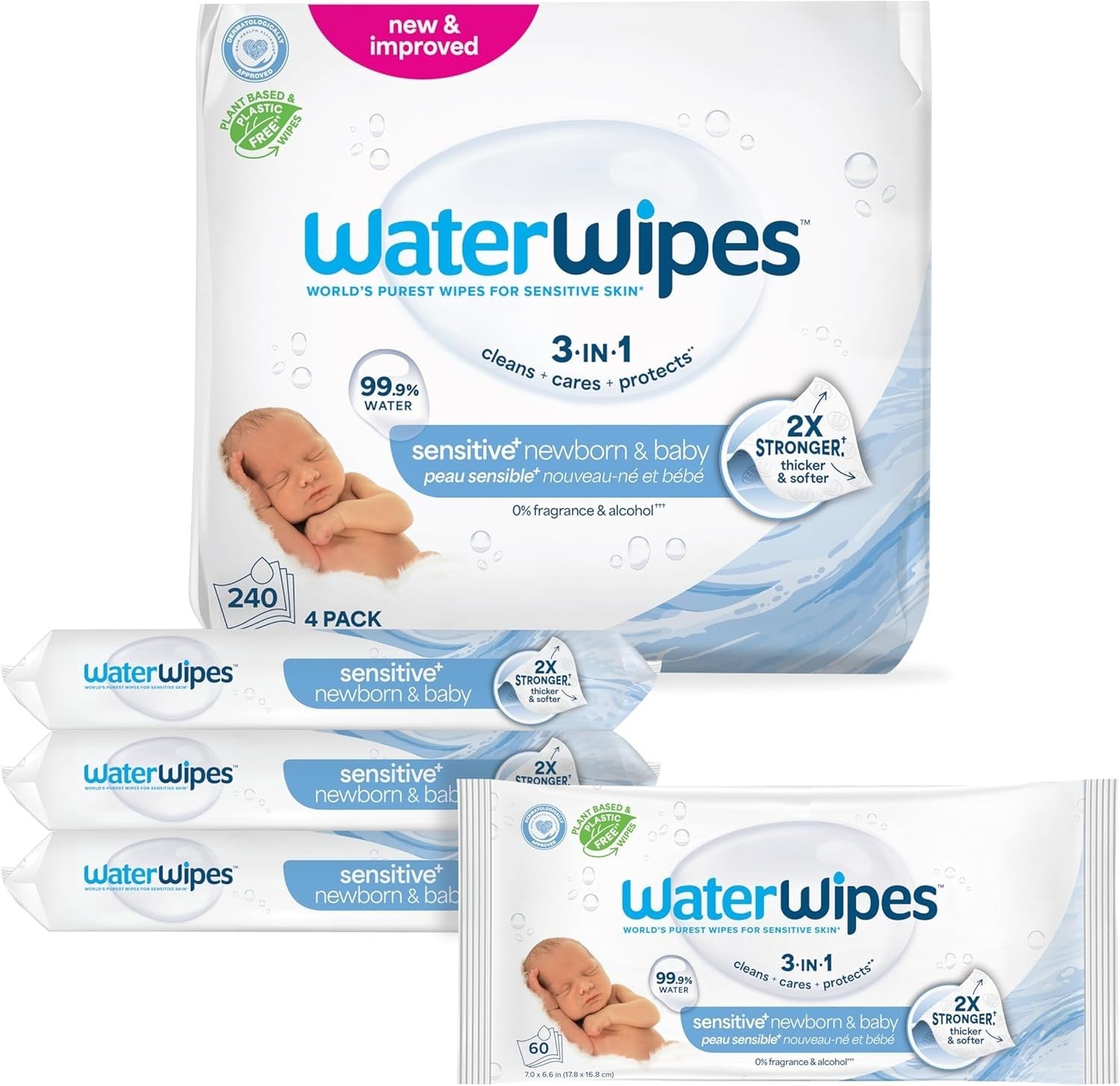 Waterwipes Plastic-Free Original Baby Wipes, 99.9% Water Based Wipes, Unscented