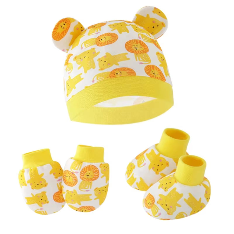 Newborn Baby Hat anti Scratch Gloves and Socks Set Cotton Headwear Anti-Grab Mittens and Foot Cover for Boys Girls