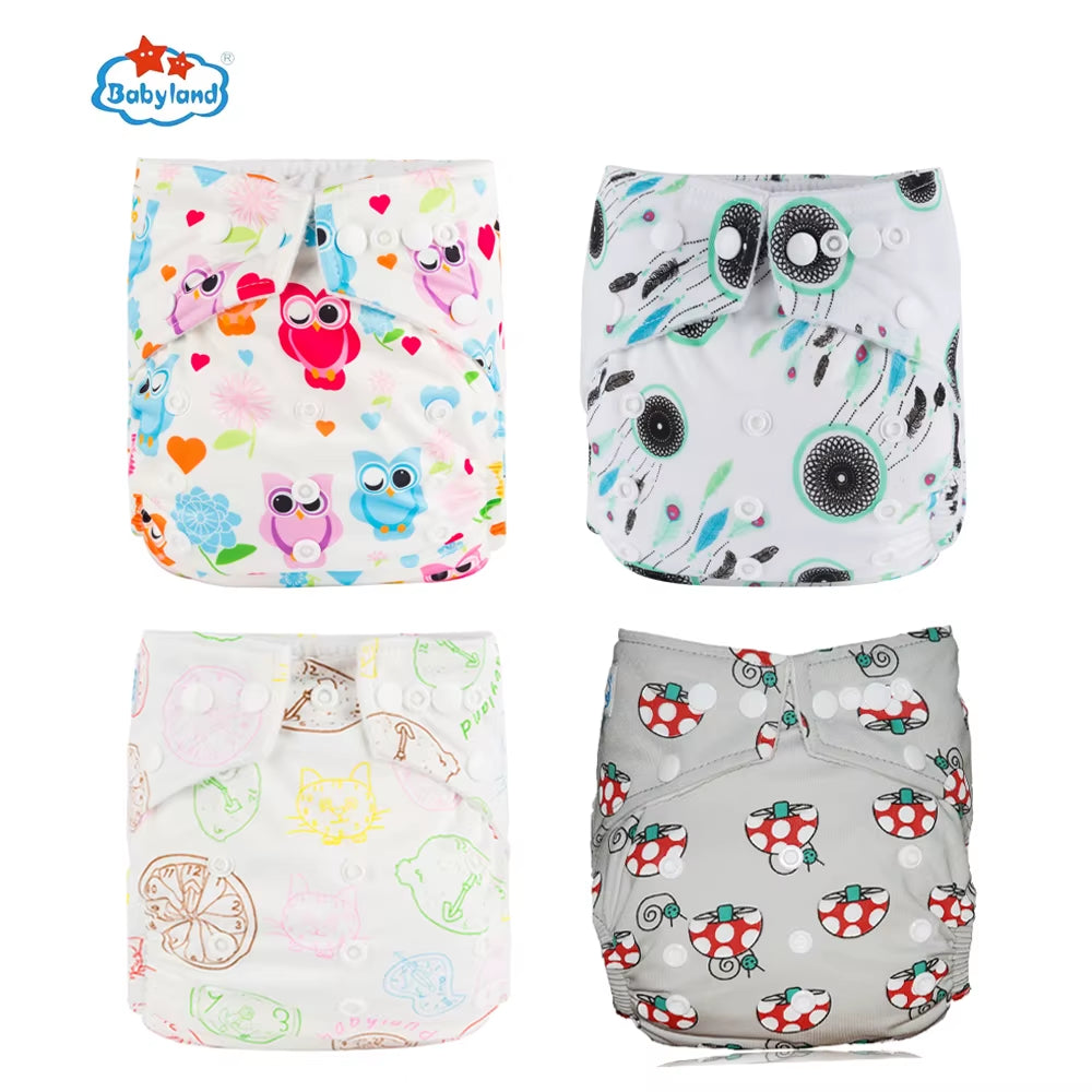 Fralda Ecologica Babyland 4Pcs/Set Cloth Diapers Baby Shells for 0-2 Years Adjustable Reusable Baby Cloth Nappy Covers