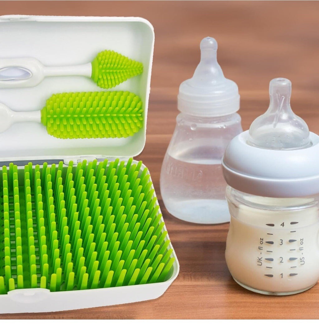 Premium Travel Green Baby Bottle Drying Rack & Cleaning Brushes ~ in Travel Case