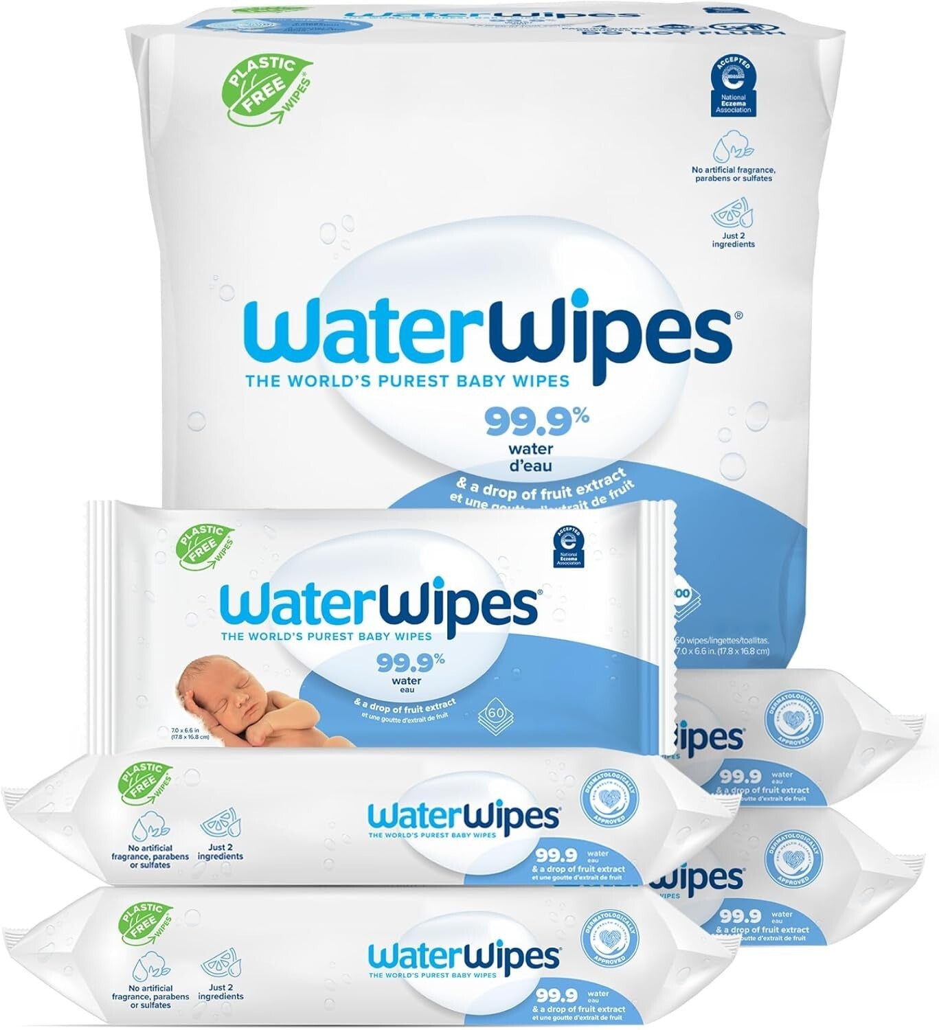 Waterwipes Plastic-Free Original Baby Wipes, 99.9% Water Based Wipes, Unscented