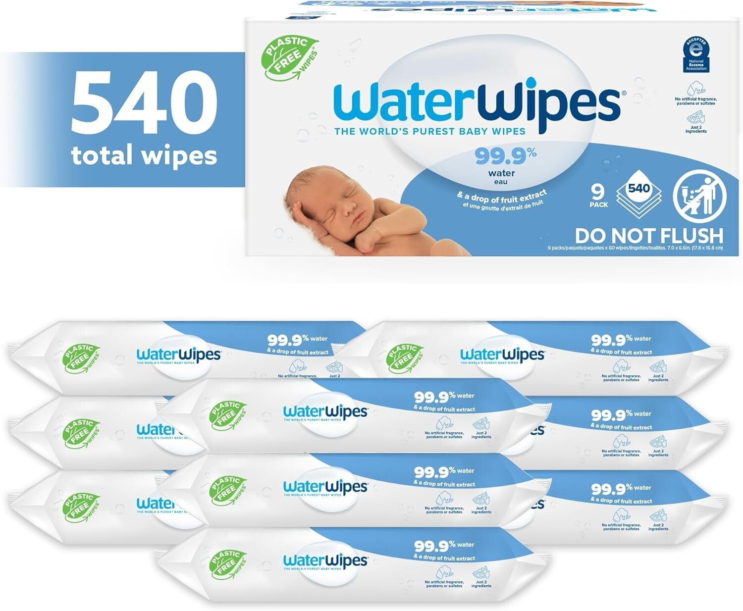 Waterwipes Plastic-Free Original Baby Wipes, 99.9% Water Based Wipes, Unscented