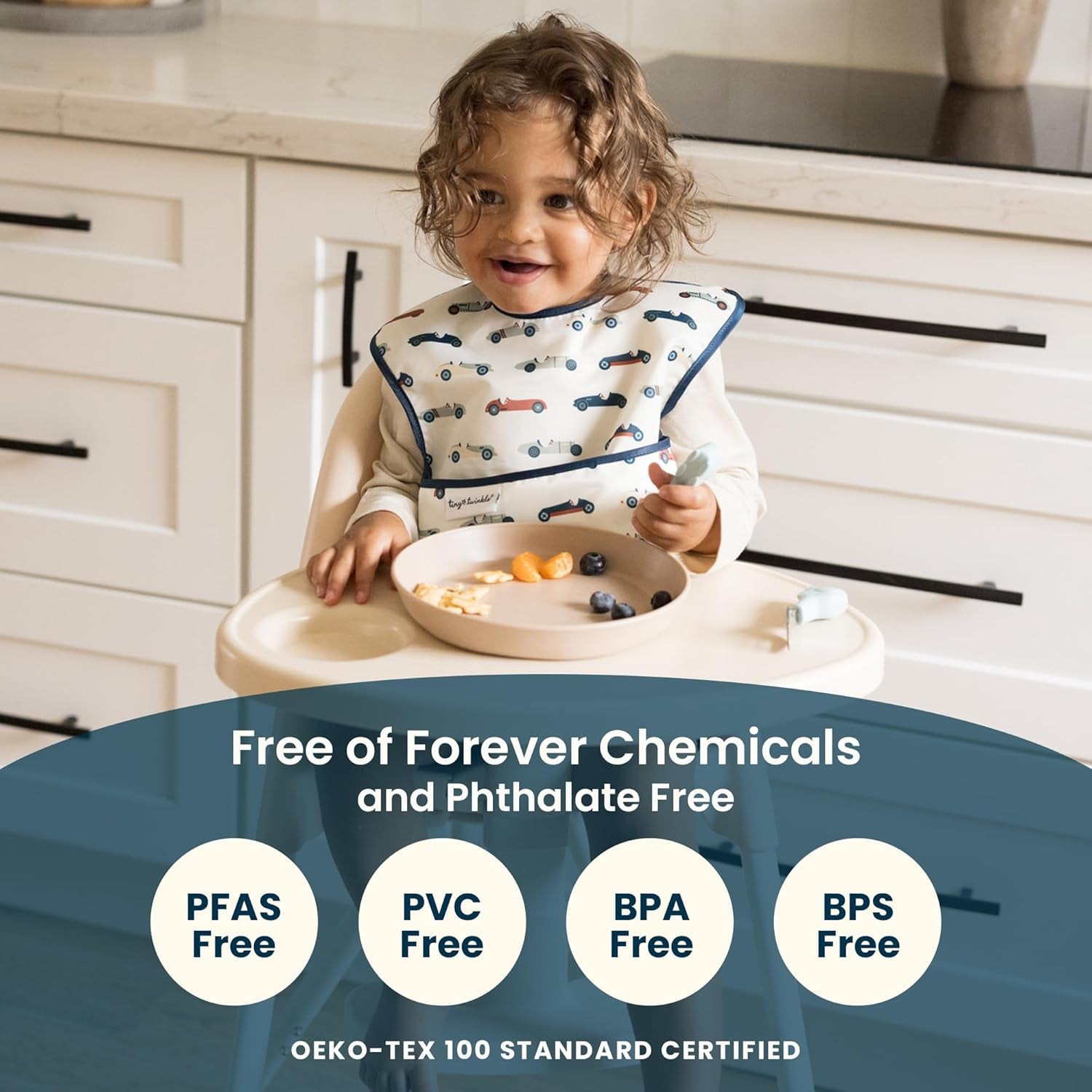 Mess-Proof Baby Bibs for Eating | Waterproof, Wipeable Toddler Bibs with Catch-All Pocket | Feeding Bibs for Girls & Boys(3 Pack,Slate, Olive)