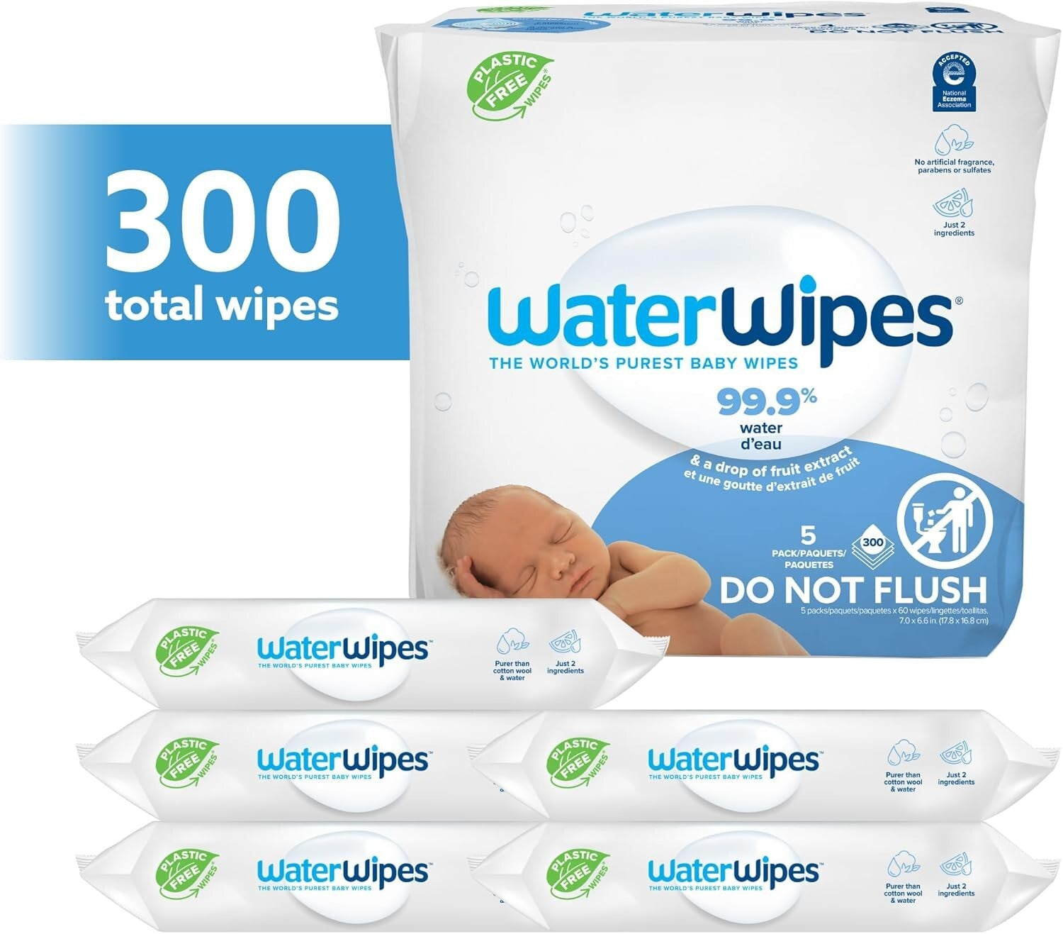 Waterwipes Plastic-Free Original Baby Wipes, 99.9% Water Based Wipes, Unscented