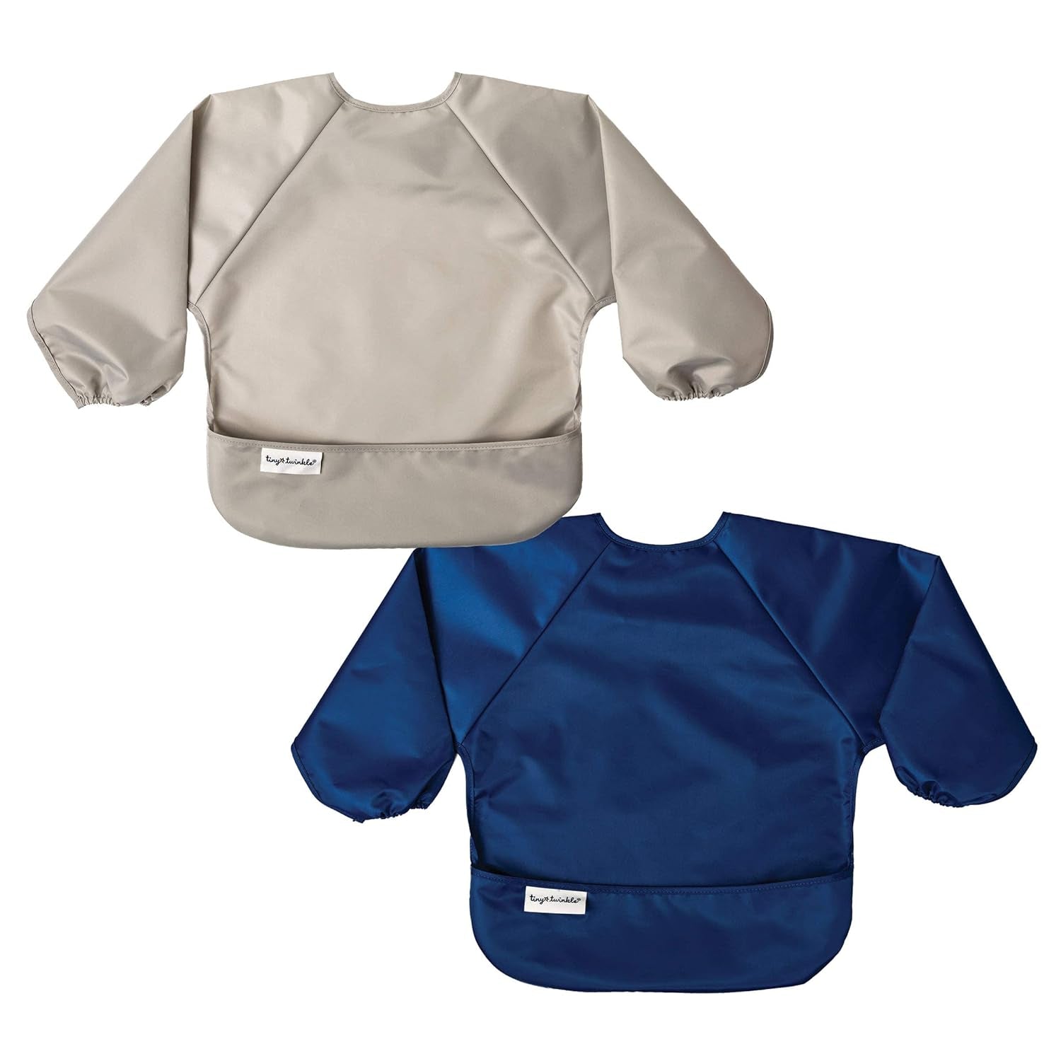 Long Sleeve Bib for Babies & Toddlers | 2-Pack Waterproof Smock Bib for Eating | Machine Washable & Mess-Proof Feeding Essentials | Newborn Shower Gift (Grey Indigo,2-4Y)