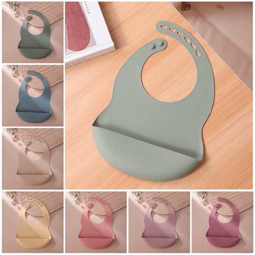Color Kids 1PCS Silicone Baby Bib Adjustable Waterproof Feeding Bib BPA Free Soft Drool Bib Newborn Essentials Saliva Towel