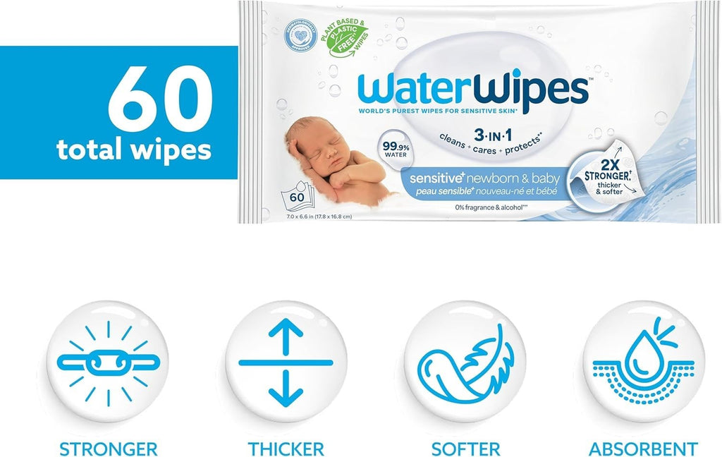 Waterwipes Plastic-Free Original Baby Wipes, 99.9% Water Based Wipes, Unscented