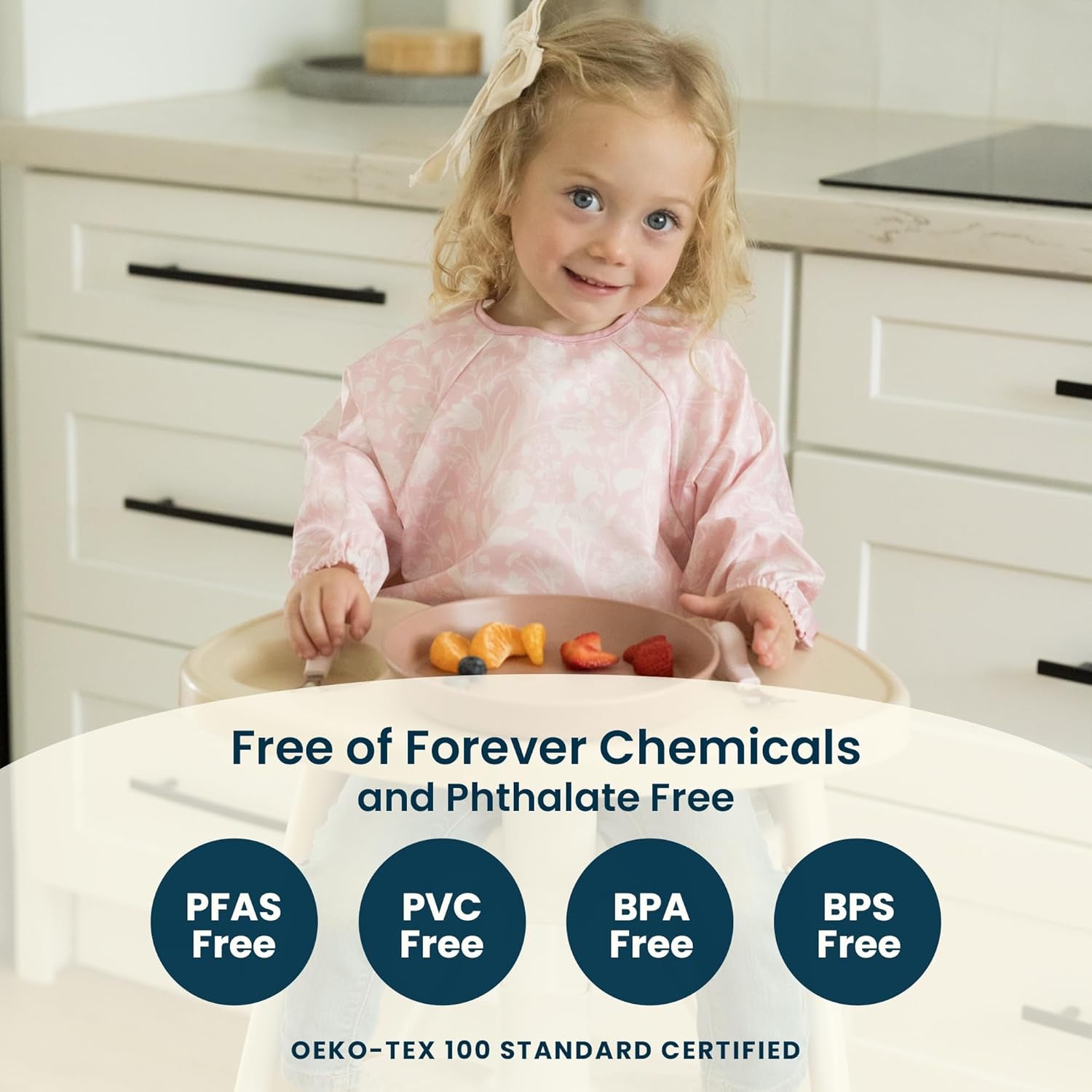 Long Sleeve Bib for Babies & Toddlers | 2-Pack Waterproof Smock Bib for Eating | Machine Washable & Mess-Proof Feeding Essentials | Newborn Shower Gift (Grey Indigo,2-4Y)