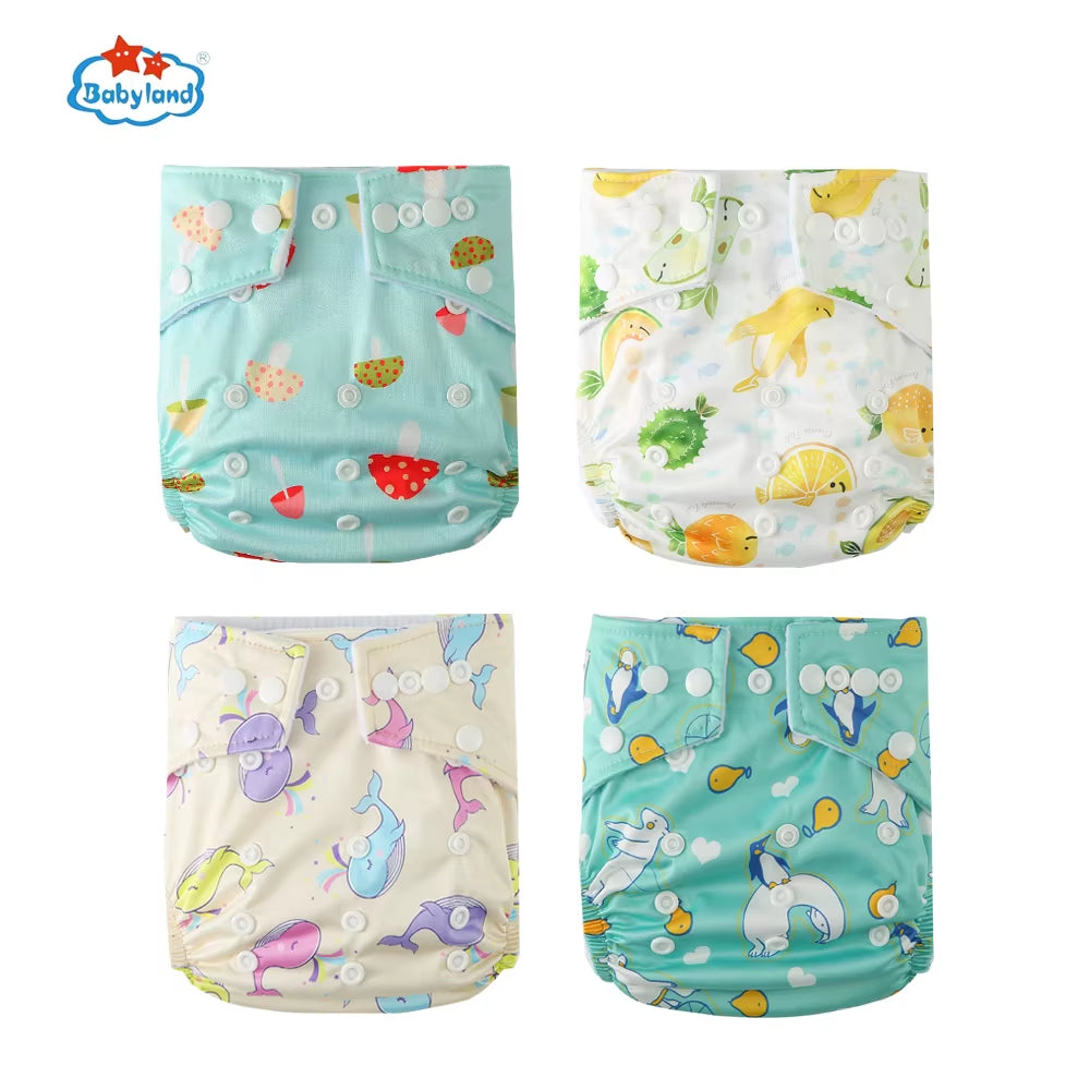 Fralda Ecologica Babyland 4Pcs/Set Cloth Diapers Baby Shells for 0-2 Years Adjustable Reusable Baby Cloth Nappy Covers