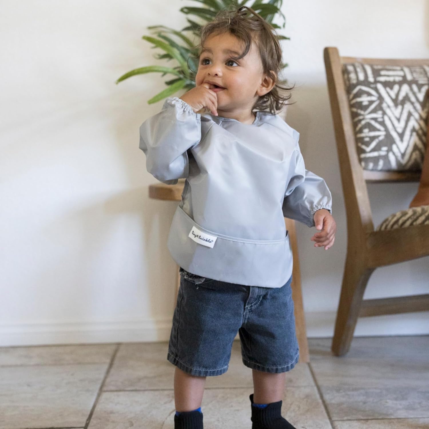 Long Sleeve Bib for Babies & Toddlers | 2-Pack Waterproof Smock Bib for Eating | Machine Washable & Mess-Proof Feeding Essentials | Newborn Shower Gift (Grey Indigo,2-4Y)