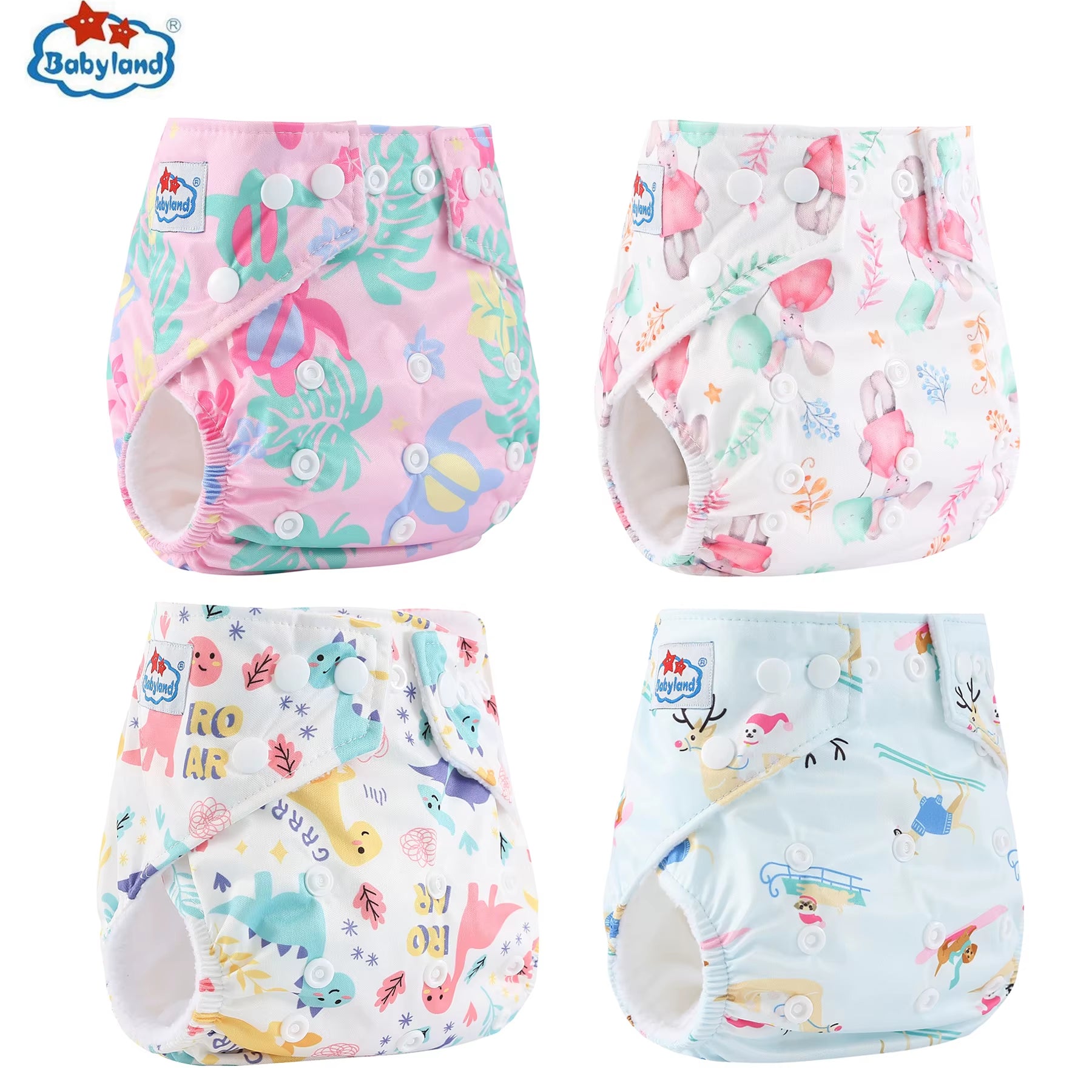 Fralda Ecologica Babyland 4Pcs/Set Cloth Diapers Baby Shells for 0-2 Years Adjustable Reusable Baby Cloth Nappy Covers