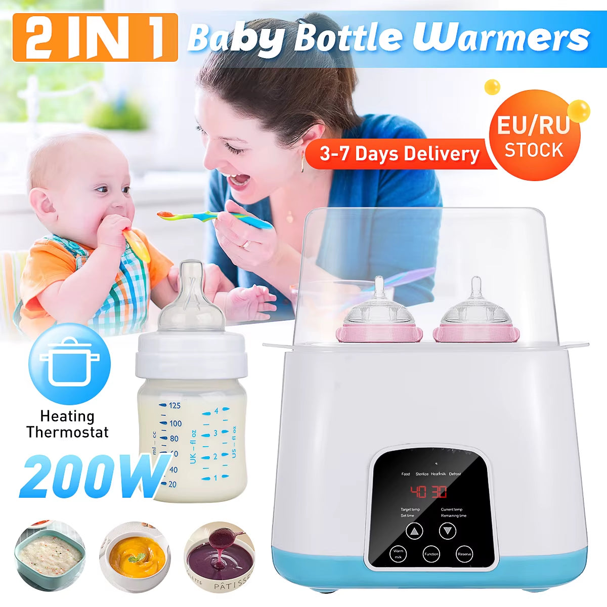 Automatic Intelligent Thermostat Milk Bottle Heater Baby Bottle Warmer Bottle Sterilizer Disinfection LED 2 in 1 Milk Sterilizer