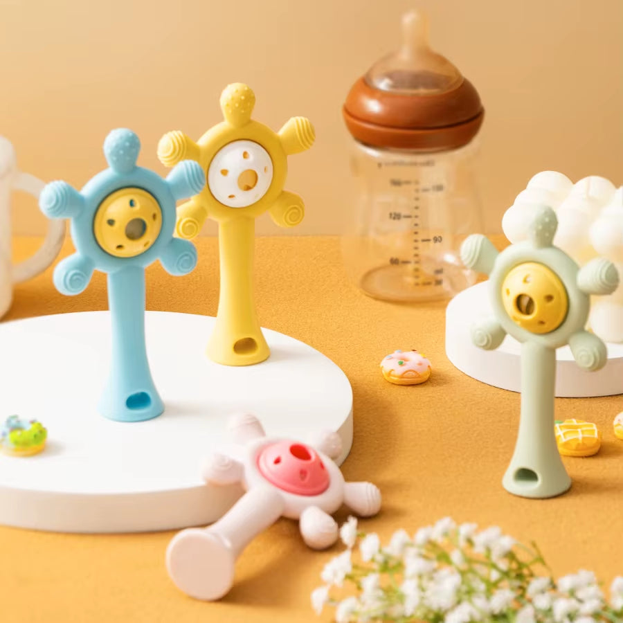 Color Kids Silicone Teether Toy Baby Rattle Toy Teething Ring Sensory Toys for Toddlers Teething Chewing Toy Baby Accessories