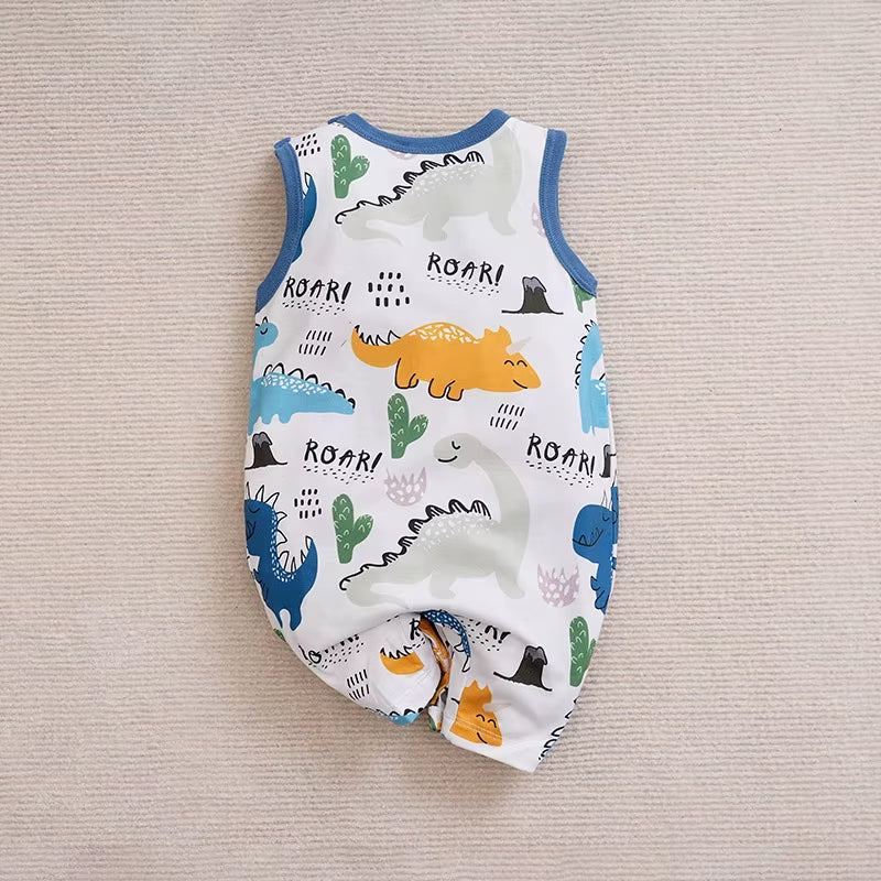 Newborn Clothing Cute Cartoon Animal Print Casual and Comfortable Soft Boy and Girl Summer round Neck Sleeveless Baby Jumpsuit
