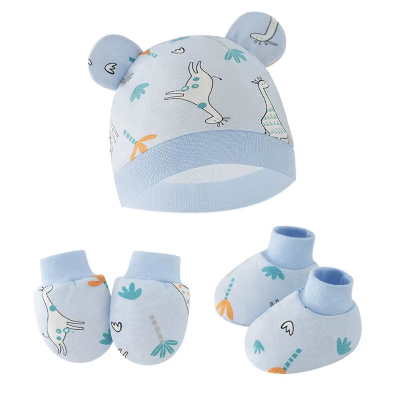 Newborn Baby Hat anti Scratch Gloves and Socks Set Cotton Headwear Anti-Grab Mittens and Foot Cover for Boys Girls