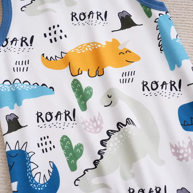 Newborn Clothing Cute Cartoon Animal Print Casual and Comfortable Soft Boy and Girl Summer round Neck Sleeveless Baby Jumpsuit
