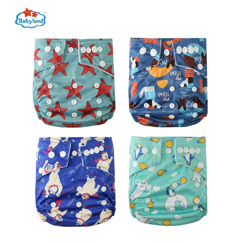 Fralda Ecologica Babyland 4Pcs/Set Cloth Diapers Baby Shells for 0-2 Years Adjustable Reusable Baby Cloth Nappy Covers