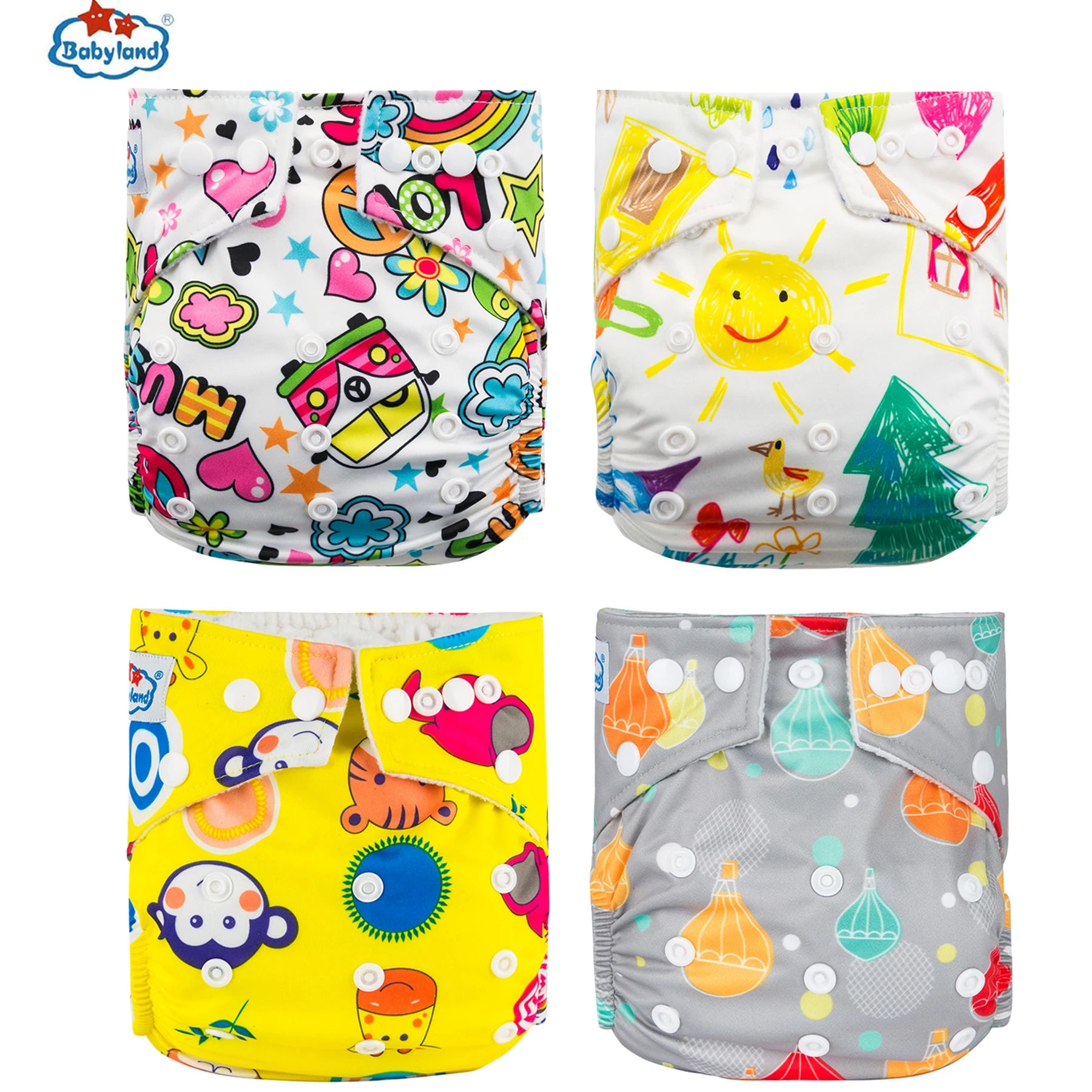 Fralda Ecologica Babyland 4Pcs/Set Cloth Diapers Baby Shells for 0-2 Years Adjustable Reusable Baby Cloth Nappy Covers