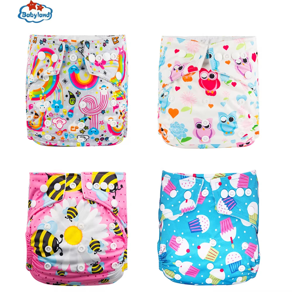 Fralda Ecologica Babyland 4Pcs/Set Cloth Diapers Baby Shells for 0-2 Years Adjustable Reusable Baby Cloth Nappy Covers