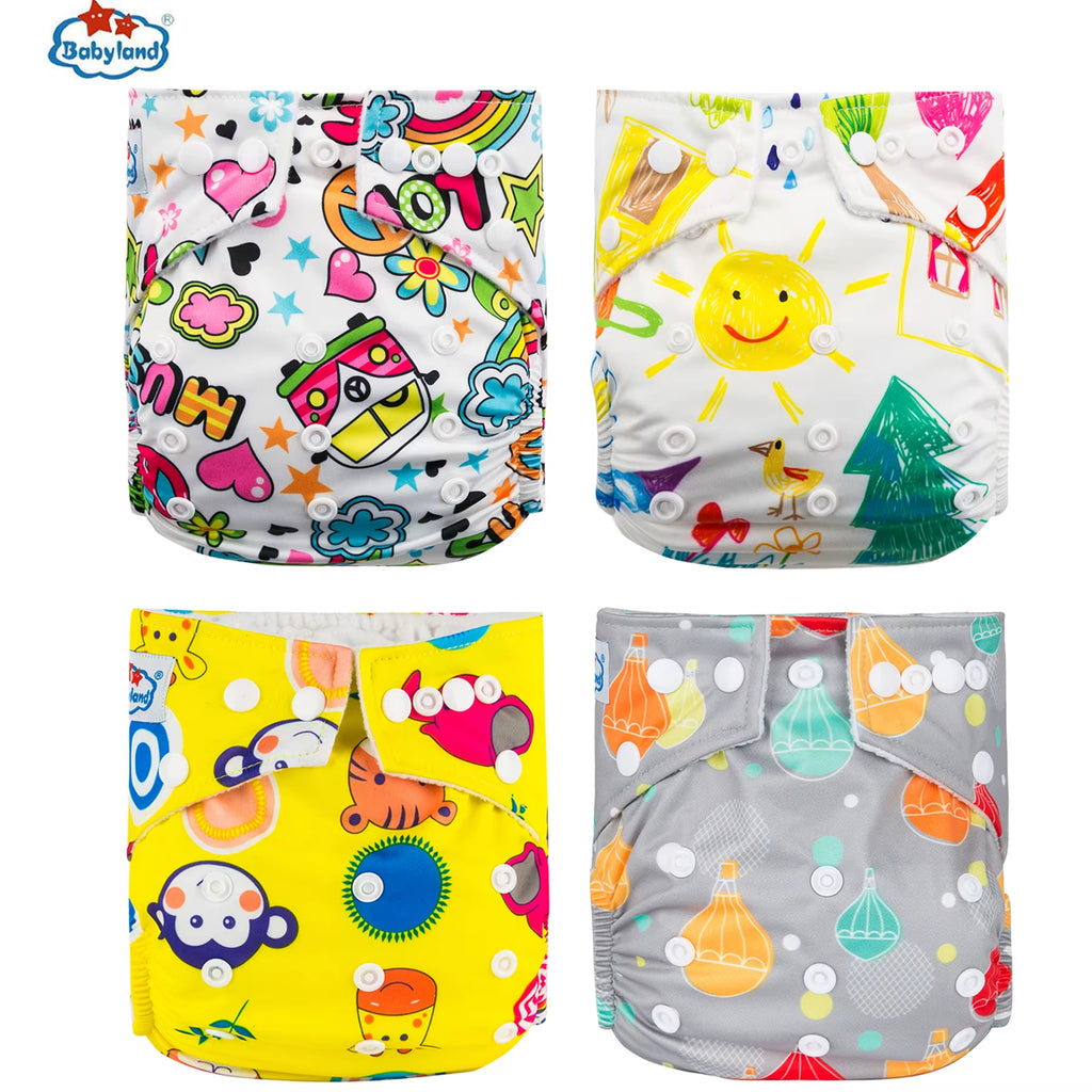 Fralda Ecologica Babyland 4Pcs/Set Cloth Diapers Baby Shells for 0-2 Years Adjustable Reusable Baby Cloth Nappy Covers