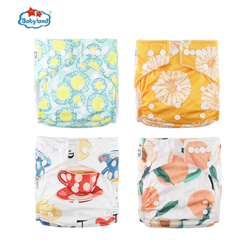 Fralda Ecologica Babyland 4Pcs/Set Cloth Diapers Baby Shells for 0-2 Years Adjustable Reusable Baby Cloth Nappy Covers