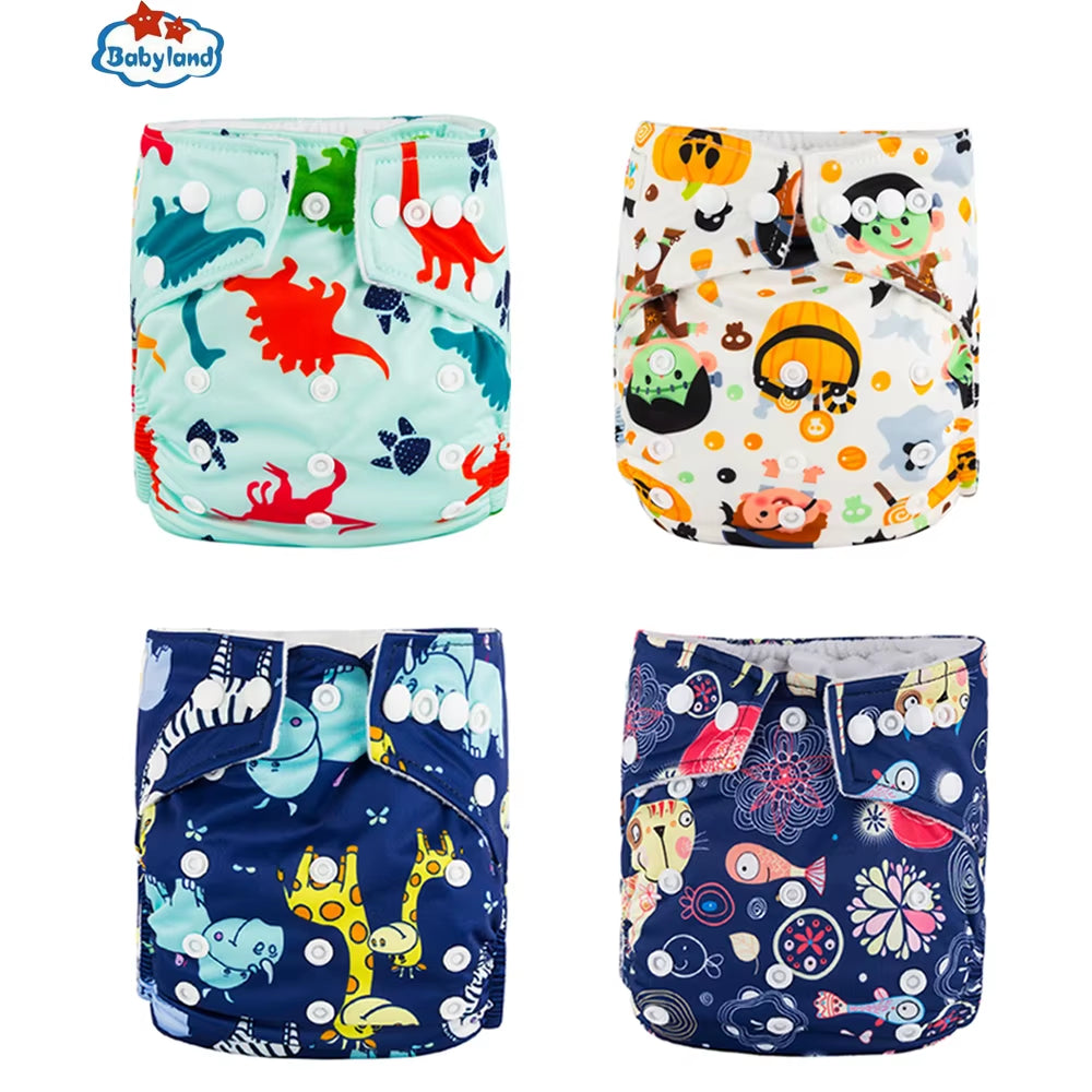 Fralda Ecologica Babyland 4Pcs/Set Cloth Diapers Baby Shells for 0-2 Years Adjustable Reusable Baby Cloth Nappy Covers