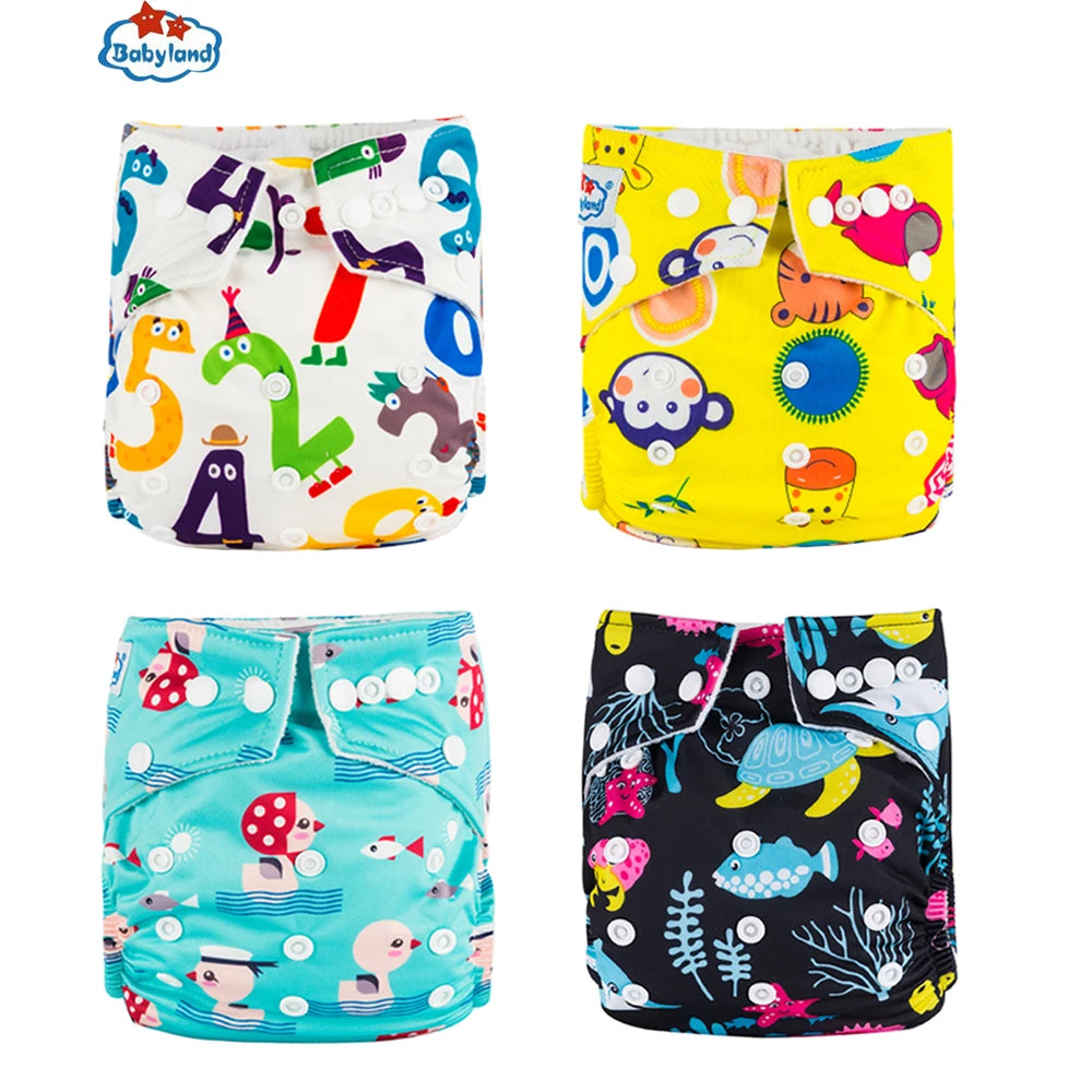 Fralda Ecologica Babyland 4Pcs/Set Cloth Diapers Baby Shells for 0-2 Years Adjustable Reusable Baby Cloth Nappy Covers