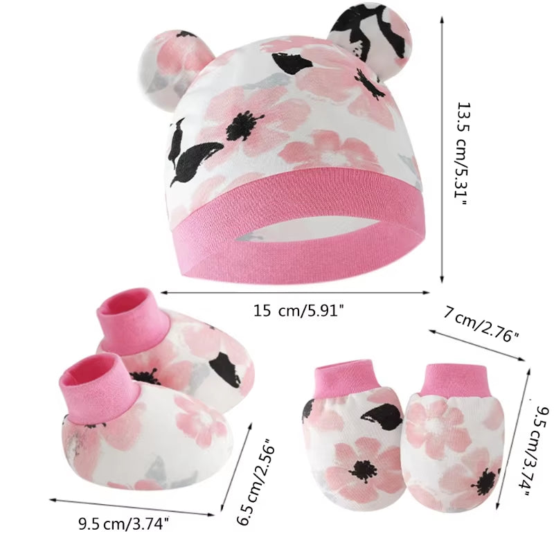 Newborn Baby Hat anti Scratch Gloves and Socks Set Cotton Headwear Anti-Grab Mittens and Foot Cover for Boys Girls