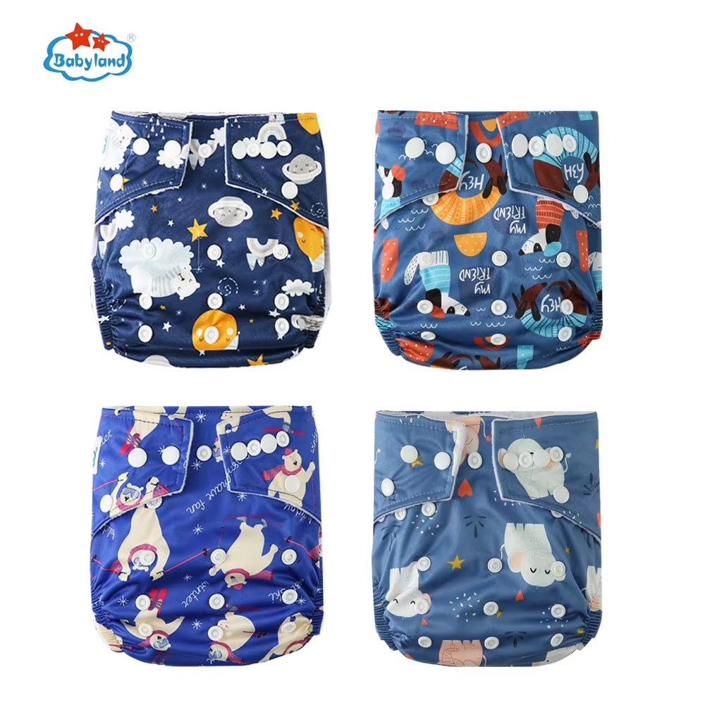 Fralda Ecologica Babyland 4Pcs/Set Cloth Diapers Baby Shells for 0-2 Years Adjustable Reusable Baby Cloth Nappy Covers