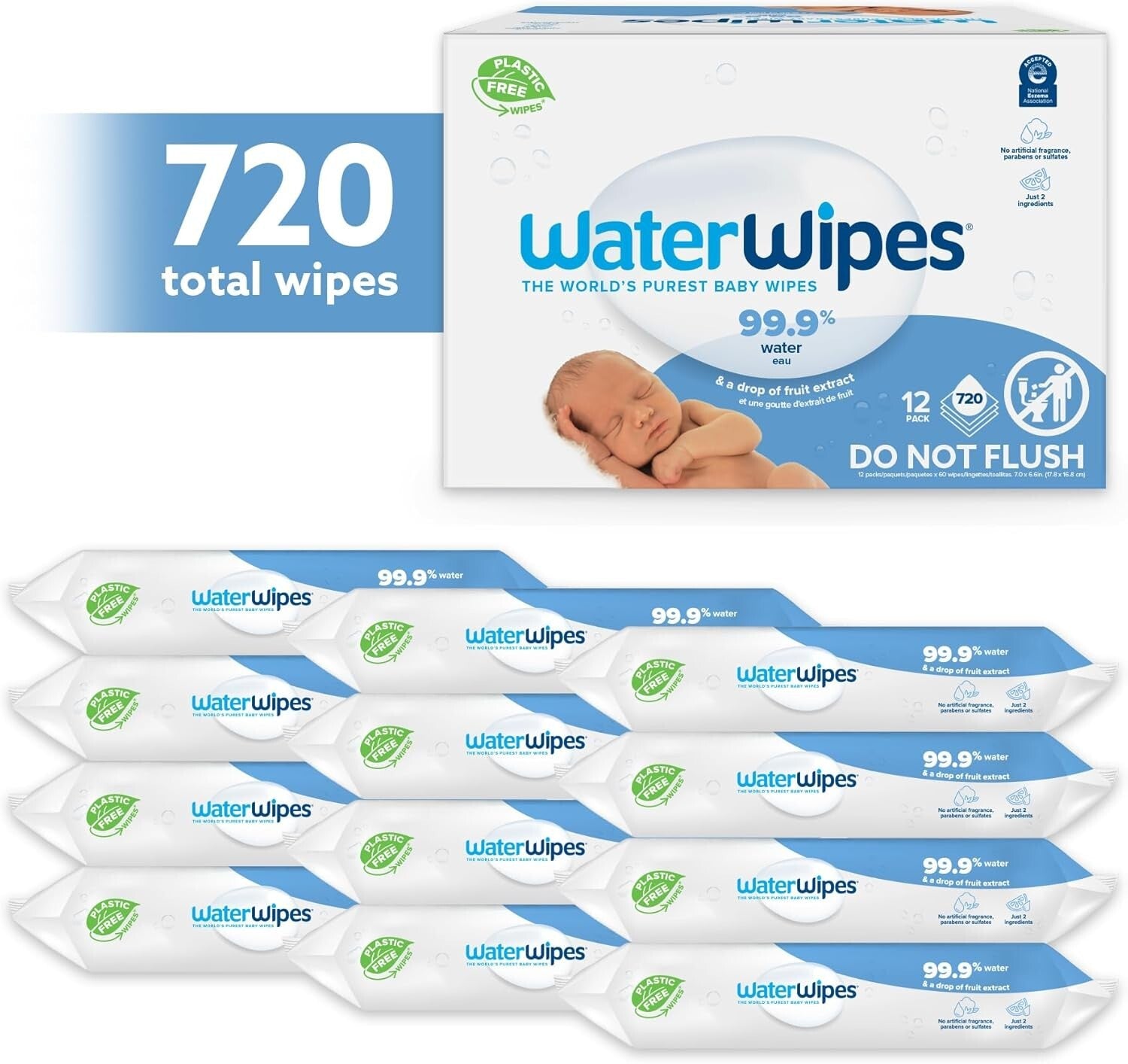 Waterwipes Plastic-Free Original Baby Wipes, 99.9% Water Based Wipes, Unscented