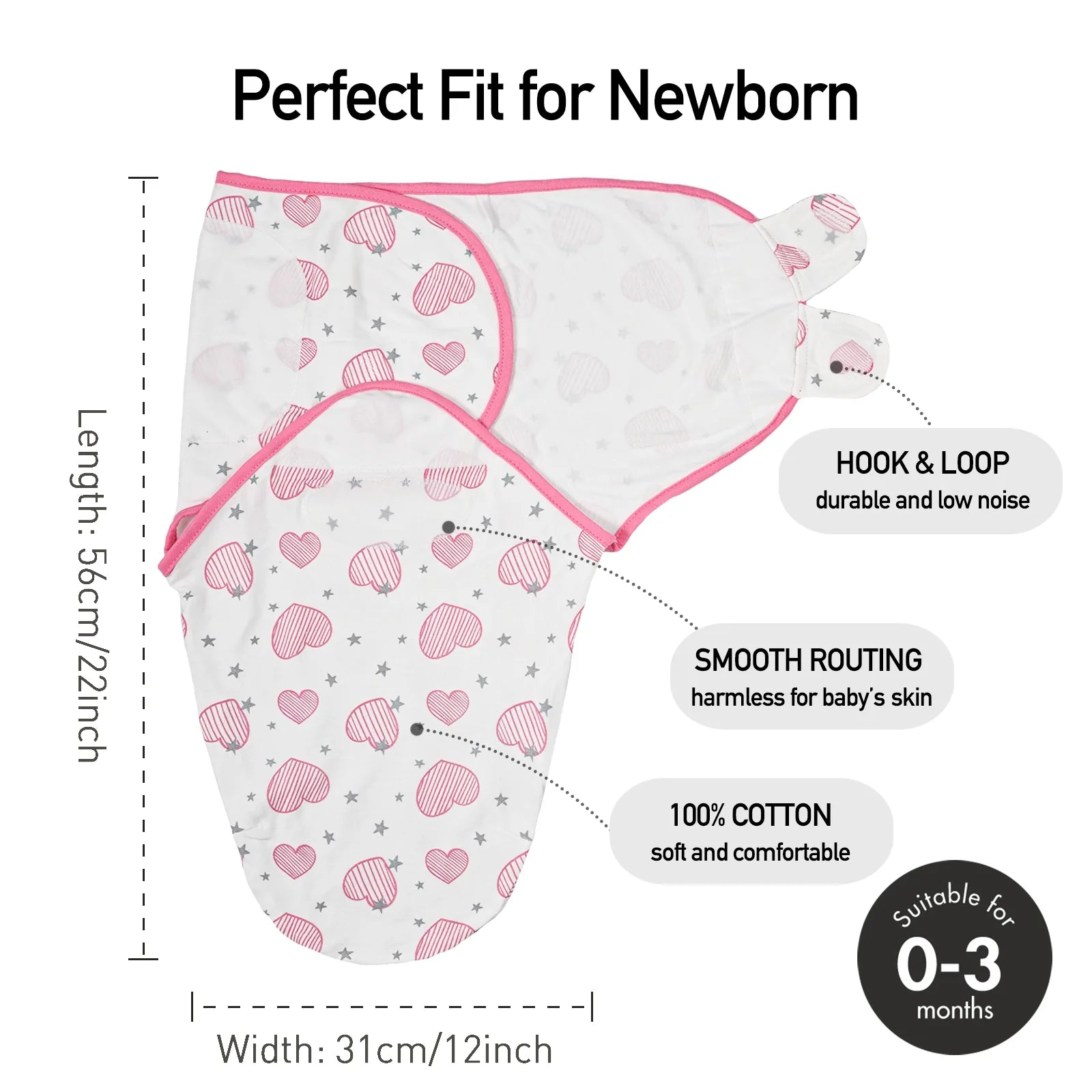 Swaddle Blankets for Baby Boy Girl, 0-3 Months Infant Swaddling Sleep Sack, 3 Pack Wrap Set, Newborn Adjustable Swaddle,Pink