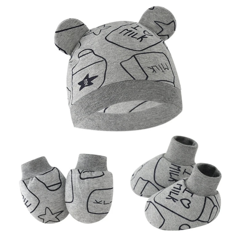 Newborn Baby Hat anti Scratch Gloves and Socks Set Cotton Headwear Anti-Grab Mittens and Foot Cover for Boys Girls