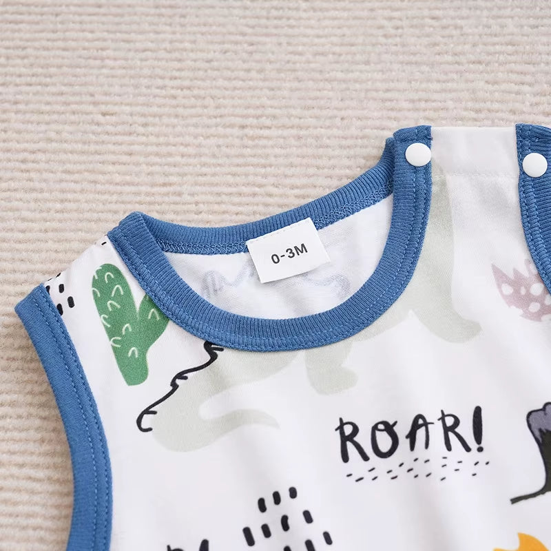 Newborn Clothing Cute Cartoon Animal Print Casual and Comfortable Soft Boy and Girl Summer round Neck Sleeveless Baby Jumpsuit