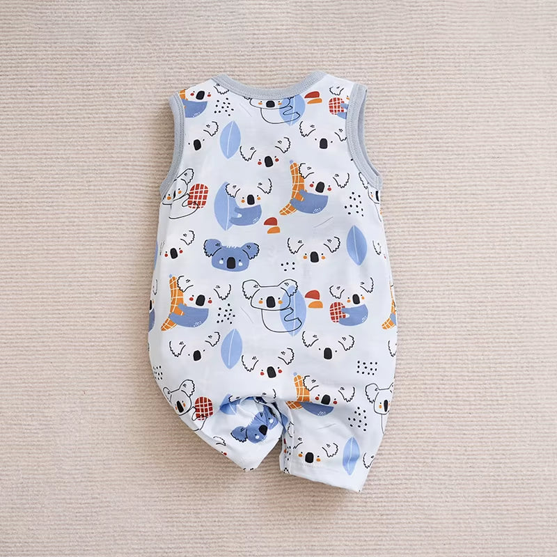 Newborn Clothing Cute Cartoon Animal Print Casual and Comfortable Soft Boy and Girl Summer round Neck Sleeveless Baby Jumpsuit