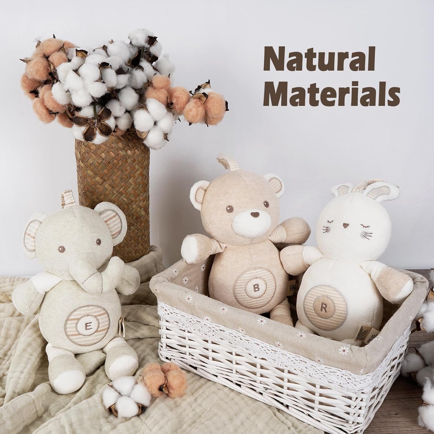 Newborn Baby Toys, Soft Cotton Stuffed Bunny Toy with Lullaby Music for Boy & Girl Babies 0-3-4-6+ Months,Easter Gift for Baby (Rabbit)
