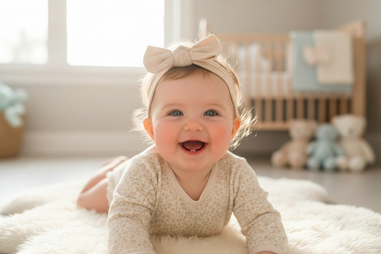 Cute Happy Baby Girl with Blue Eyes