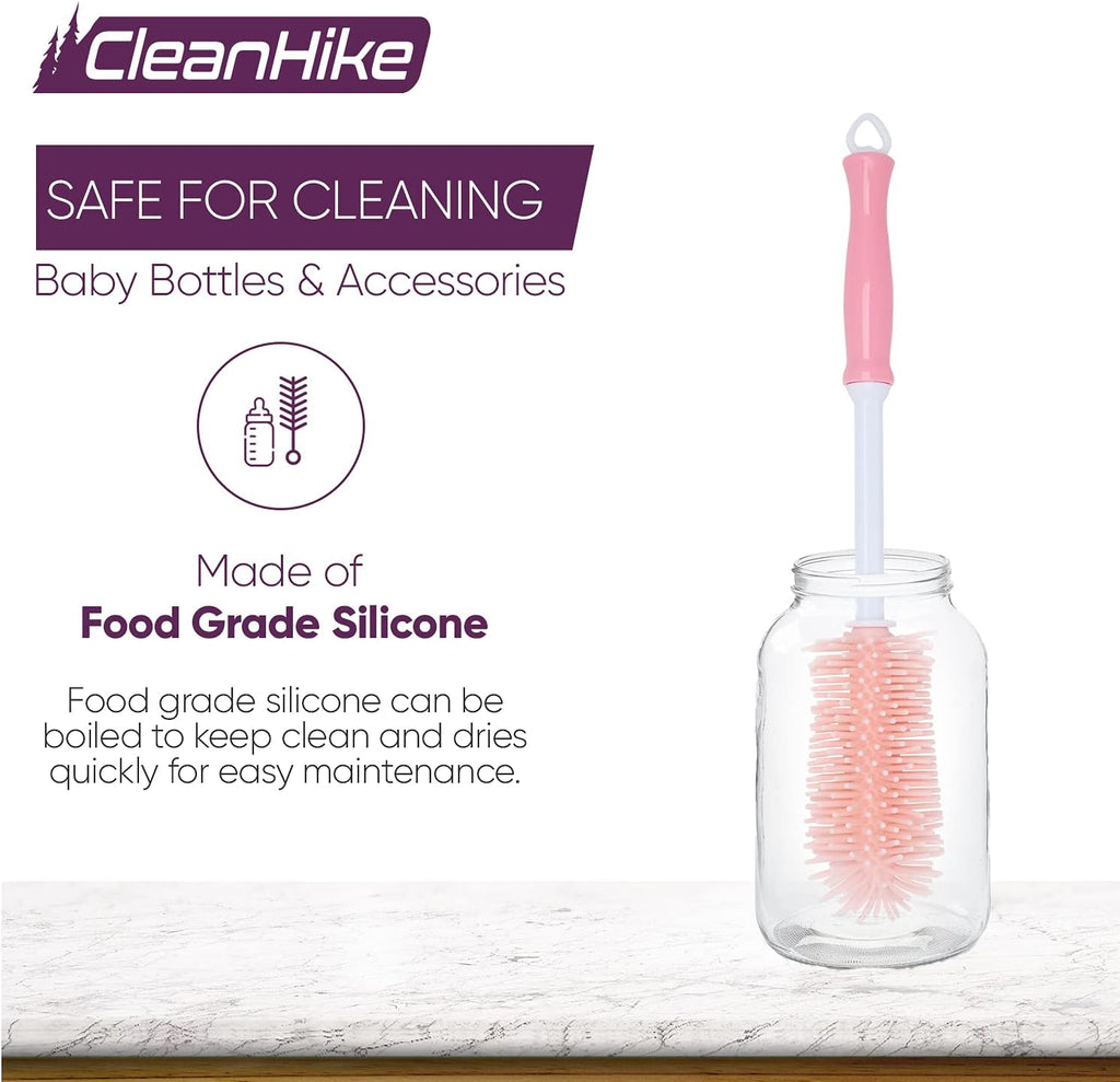 Pink (3) Baby Bottle Silicone Brushes and (30 Pack) Baby Milk Bottle Cleaning Tablets, Baby Water Bottle Tumbler Cleaner