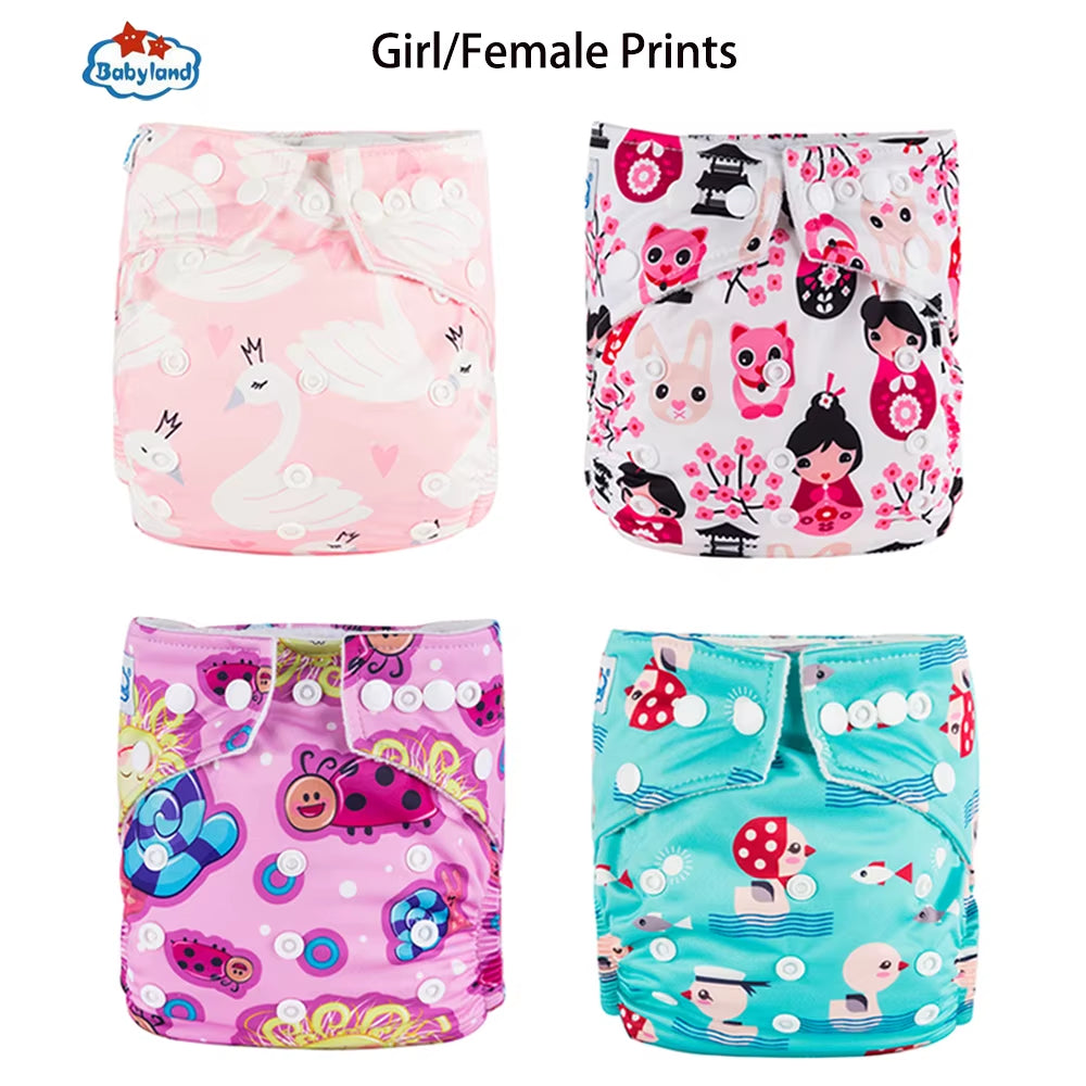 Fralda Ecologica Babyland 4Pcs/Set Cloth Diapers Baby Shells for 0-2 Years Adjustable Reusable Baby Cloth Nappy Covers