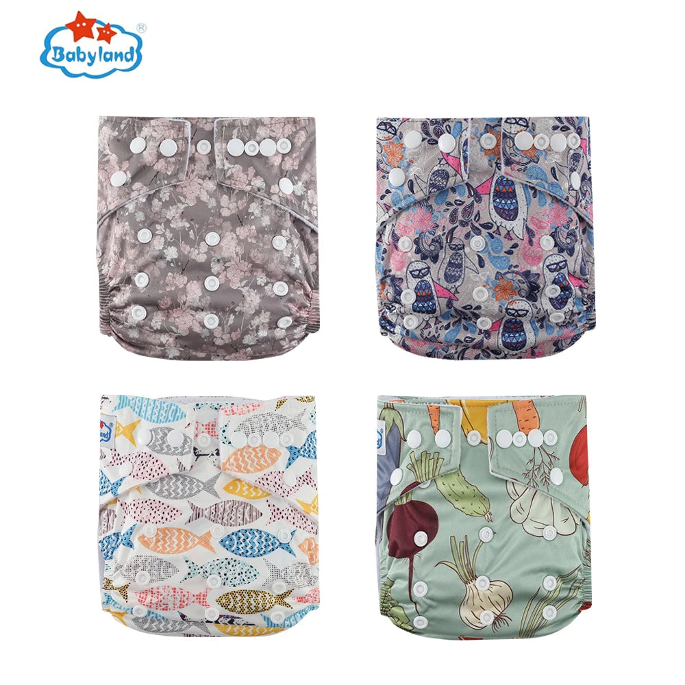 Fralda Ecologica Babyland 4Pcs/Set Cloth Diapers Baby Shells for 0-2 Years Adjustable Reusable Baby Cloth Nappy Covers